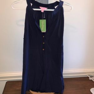 Lilly Pulitzer Sunny Shoulder Elsa Top sleeves removed silk  new tags navy